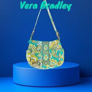 Vera Bradley Shoulder Bag Paisley Green Aqua Handbag Adjustable Strap Quilted